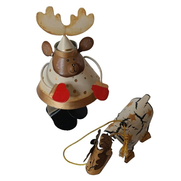 Metal & Wood Dangling Christmas Ornaments 4-PCS Bundle Holiday Tree Decorations - Picture 4 of 10